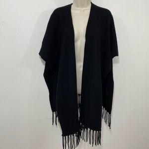 Joie Cashmere Blend Poncho Sweater Black Fringe